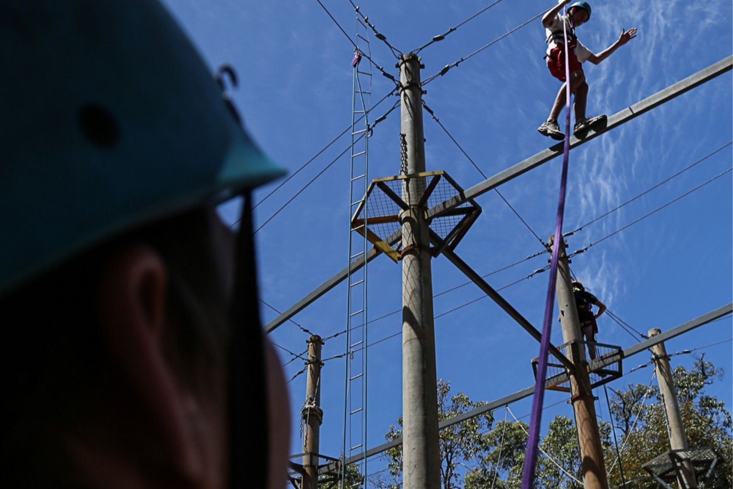 Student on a high rope adventure during a leadership program